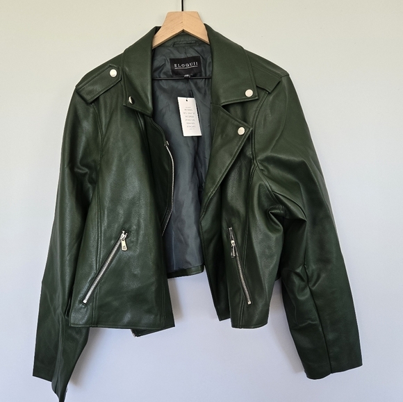 Eloquii Dark Green Vegan Leather Moto Jacket Size 26/28 - Picture 4 of 4